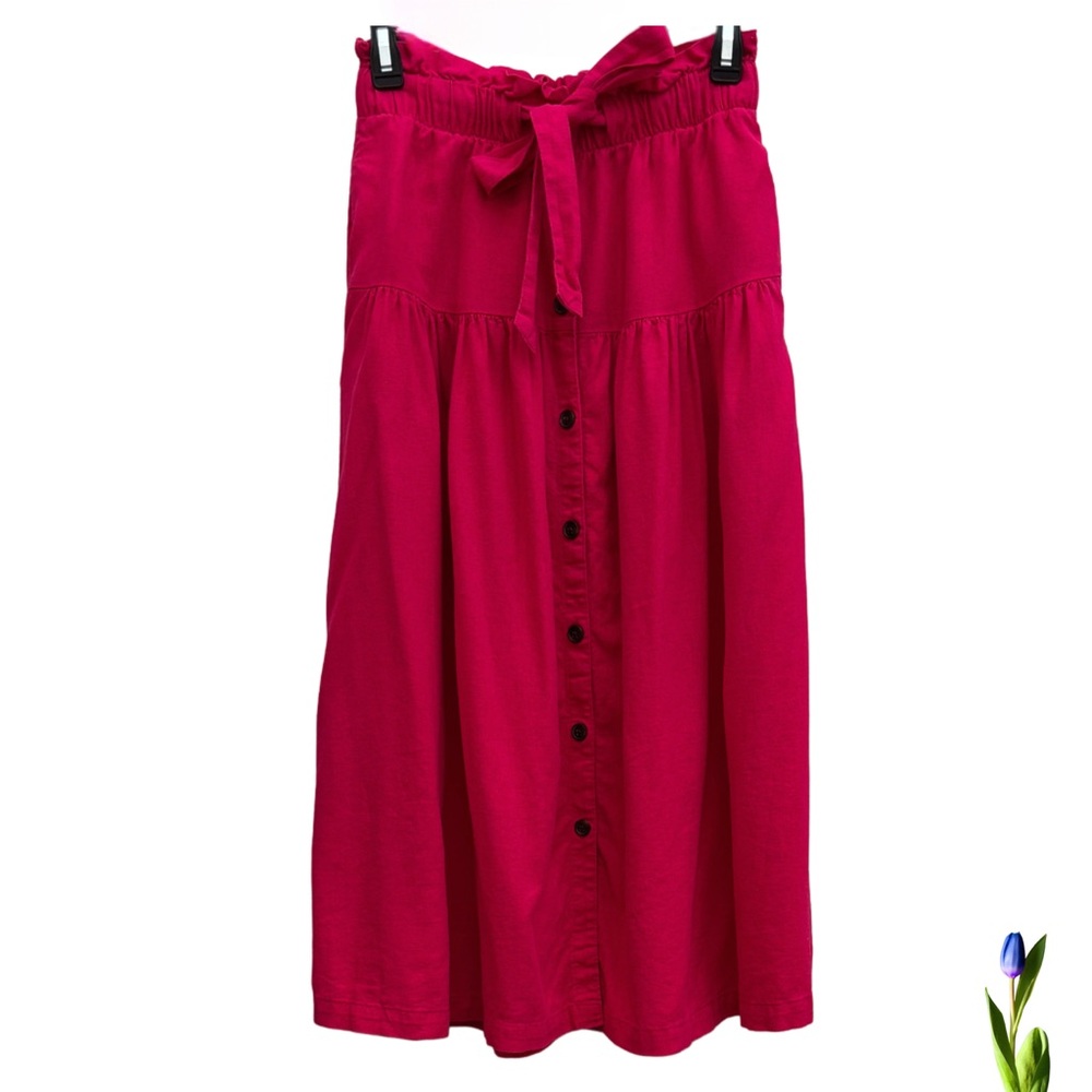 Universal Thread Skirt Midi Hot Pink Linen Rayon Tie Front Casual Size SX